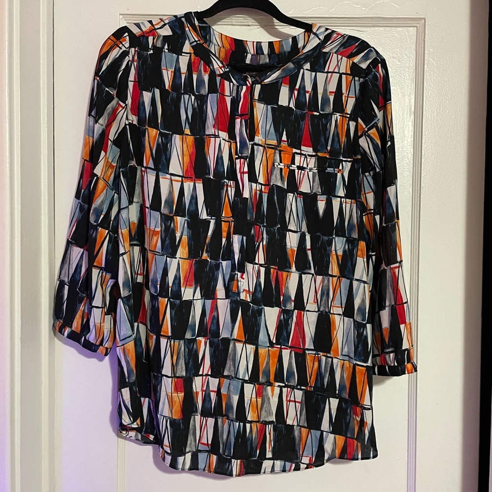 NYDJ Multicolor Abstract 3/4 Sleeve Blouse, Wrinkle Free & Flattering!